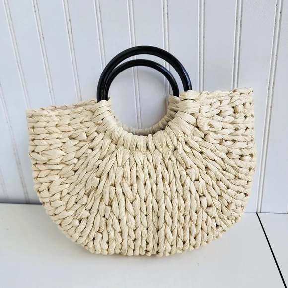 Basket Bag Totes Wicker Handbag Women Fashion Beach Straw Rattan Woven Retro B - Picture 1 of 9